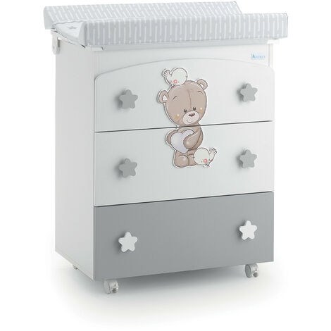 Bagnetto-fasciatoio Love Me Azzurra Design Grigio fasciatoio per neonati bambini legno cassetti ruote cambio pannolino bagnetto