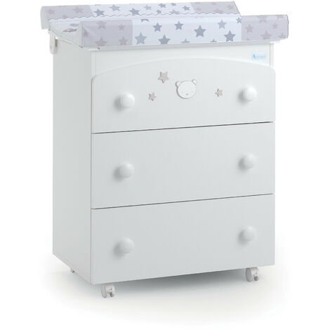 Bagnetto-fasciatoio Baby Dream Azzurra Design  Bianco fasciatoio per neonati bambini legno cassetti ruote cambio pannolino bagnetto