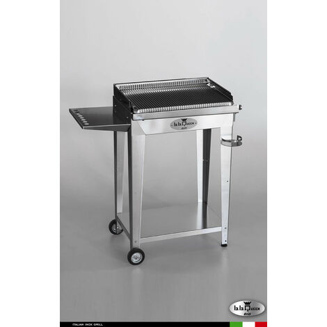 Grill 6.4 Inox  Piastra liscia - Con portapiatti - Senza paraschizzi - Con kit mensola e ruote - Satinato - barbecue, griglia, giardino, carne, a gas, acciaio made in Italy