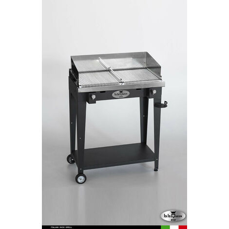 Grill 8.6 Inox Piastra ondulata - Grigio antracite - Senza portapiatti - Con paraschizzi - Con kit mensola e ruote - barbecue, griglia, giardino, carne, a gas, acciaio made in Italy (1/3)