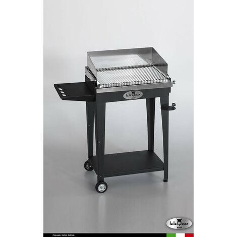 Grill 6.4 Inox Piastra ondulata - Grigio antracite - Con portapiatti - Con paraschizzi - Con kit mensola e ruote - barbecue, griglia, giardino, carne, a gas, acciaio made in Italy