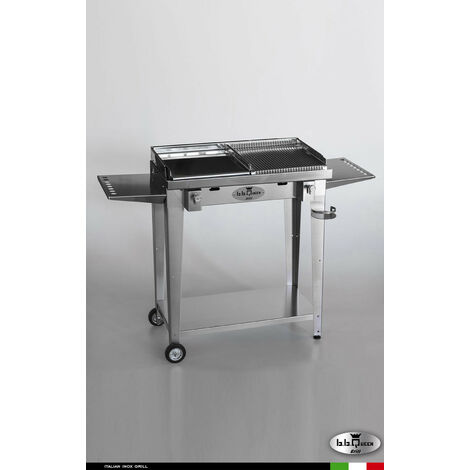Grill 8.4 Inox  Piastra mista - Con portapiatti - Senza paraschizzi - Con kit mensola e ruote - Satinato - barbecue, griglia, giardino, carne, a gas, acciaio made in Italy