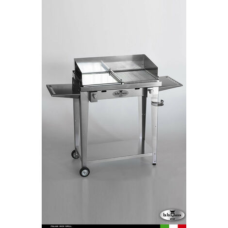 Grill 8.4 Inox Piastra mista - Con portapiatti - Con paraschizzi - Con kit mensola e ruote - Satinato - barbecue, griglia, giardino, carne, a gas, acciaio made in Italy