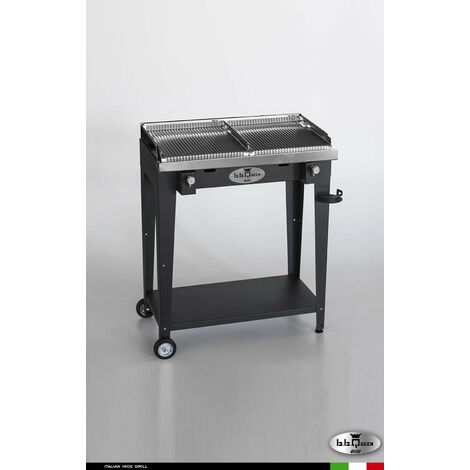 Grill 8.4 Inox Piastra ondulata - Grigio antracite - Senza portapiatti - Con paraschizzi - Con kit mensola e ruote - barbecue, griglia, giardino, carne, a gas, acciaio made in Italy