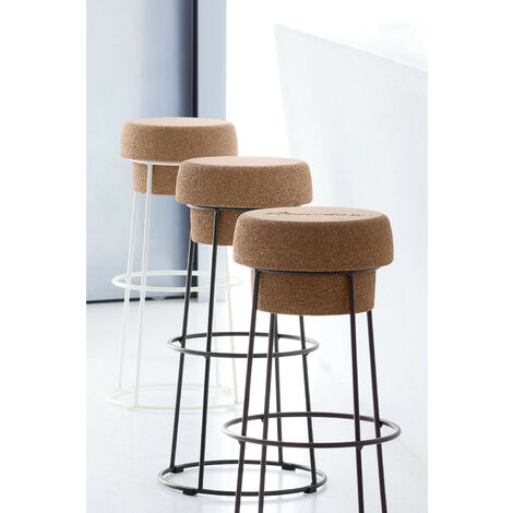 Sgabello Bouchon Nero opaco - H 76 cm tappo di sughero Originale Domitalia vino spumante moderno di design metallo e sughero bar vino enoteca