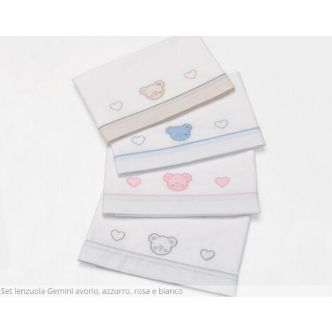 Set lenzuola Gemini Avorio per lettino culla neonato bambino cotone 100% made in Italy letto piccolo