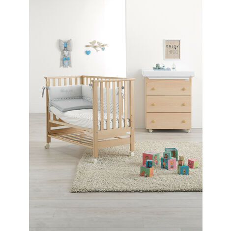 Lettino Contact Azzurra Design  Naturale lettino per neonati sponde regolabili culla per bambini barriera di sicurezza in legno