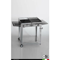Grill 8.6 Inox Piastra mista - Con portapiatti - Senza paraschizzi - Con kit mensola e ruote - Satinato - barbecue, griglia, giardino, carne, a gas, acciaio made in Italy