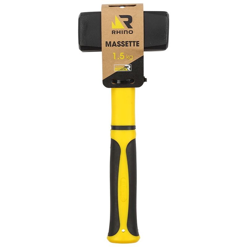 RHINO Massette 1 Kg Manche Incassable Trimatière - Outil Maçon, Garantie 5 Ans