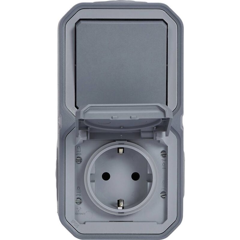 LEGRAND, Plexo New 069746L Interrupteur Marche/arrêt Universel Pour Pièces Humides (1 Pôle) Et Prise Avec Contact De Protection (SL) Avec Couvercle à