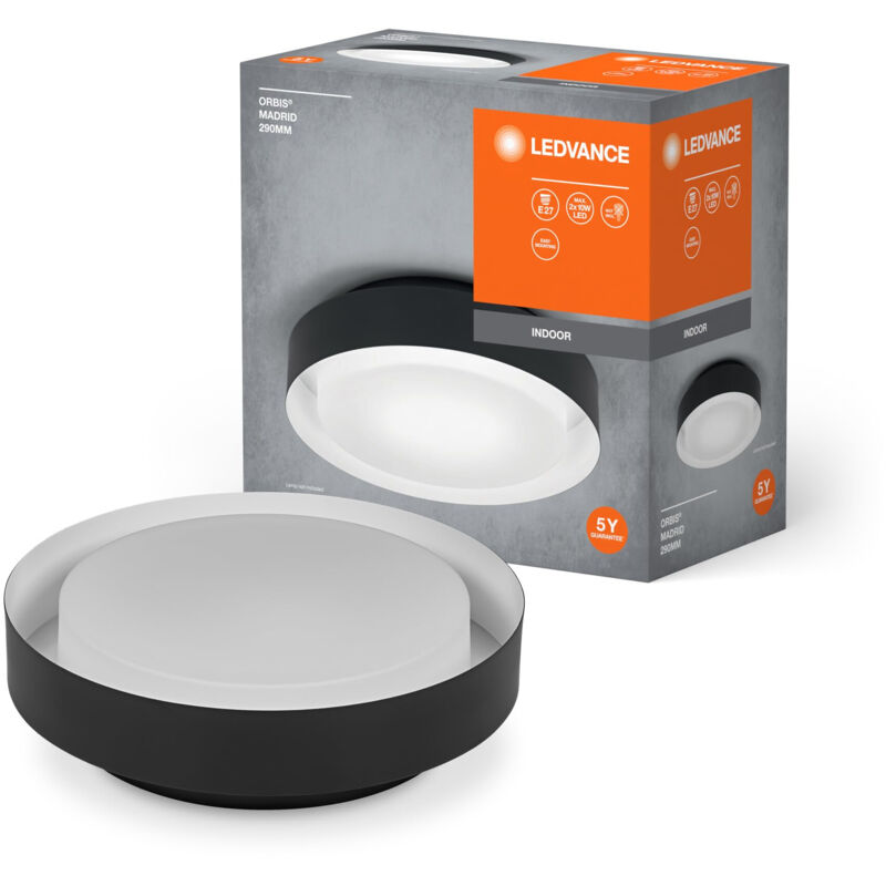LEDVANCE ORBIS MADRID PLAFICATION 290 MM, NOIR, SOCKET E27, PEUT ÊTRE ÉQUIPÉ D'UNE LAMPE INTELLIGENTE, DE CONCEPTION MODERNE DE