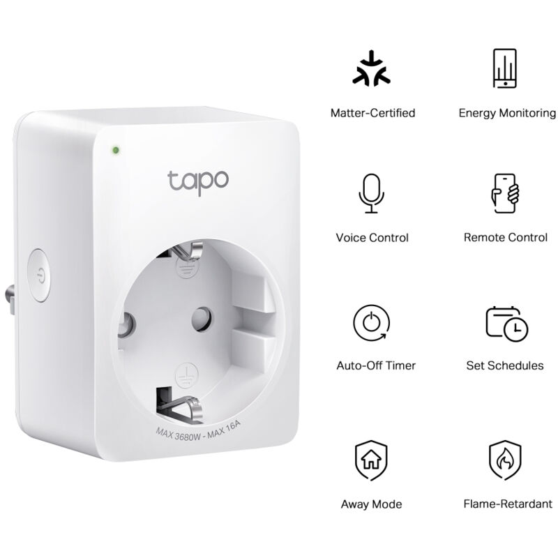 Tapo P110M Pack De 2 Prises Connectées Matter WiFi 16A Type E – Suivi Conso Énergie, Compatible Alexa/Google/SmartThings – Idéal Radiateur & Économie