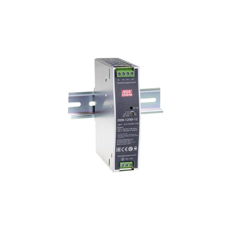 Mean Well DDR-120B-12 DC/DC Wandler – 12V 10A 120W, Hutschienenmontage (DIN-Rail)