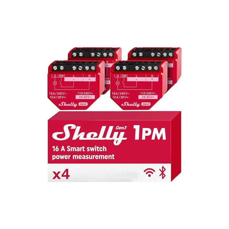 Shelly Plus 1PM Relais, schakelaar, Wifi, Bluetooth, 1 kanaal 16 A, met vermogensmeting, inbouw (Shelly_Plus_1PM) - 3800235265017 kopen