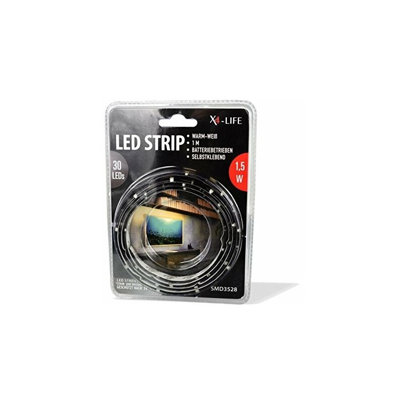 X4-LIFE 701501, BANDE DE LED 1 M BLANC CHAUD AVEC PILES, PLASTIQUE, 100 X 0,8 X 0,3 CM X4-TECH