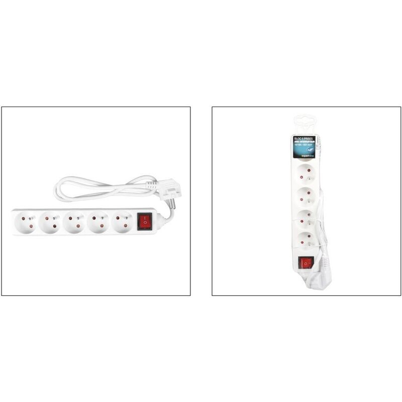 EXPERT LINE - Multiprise électrique 5 prises multiple - Bloc multiprise 5  prises + interrupteur, rallonge multiprises - 5P / 16A / 3G1mm² - Blanc 