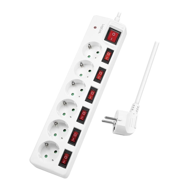 LogiLink Rallonge électrique avec prise de terre, 3 m, blanc