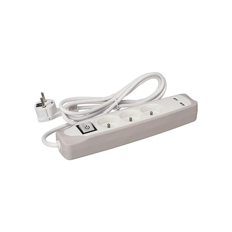 Multiprise avec USB, 6 en 1 Multiprise électrique 2 Prises et 3 USB & 1  Type-C, Adaptateur Multiprise avec Câble Flexible Court de 0.1M, Prise de