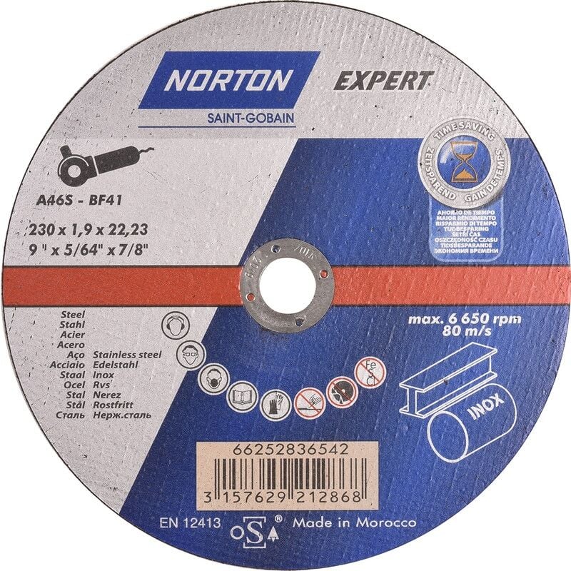 Disque à tronçonner métal / acer / inox Diam.230 mm - NORTON