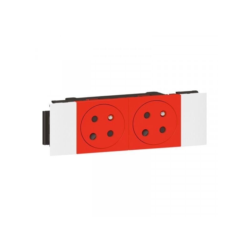 DOUBLE PRISE DE COURANT 2P+T SURFACE À DÉTROMPAGE SOLUCLIP POUR GOULOTTE MOSAIC À CLIPPAGE DIRECT 4 MODULES - ROUGE