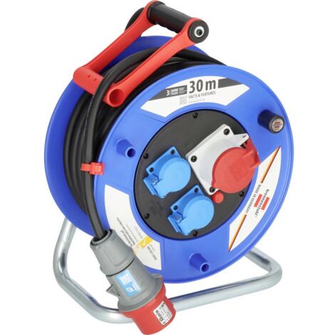 Brennenstuhl – Enrouleur de câble triphasé 30 m H07RN-F 5 x 2.5 mm² – 2 prises de sécurité 230 V – Indice de protection IP44 – Pour usage extérieur
