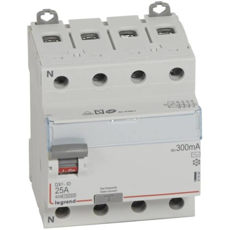 Interrupteur différentiel DX³-ID à vis 4 Pôles 400V 25A type AC 300mA 4 modules LEGRAND 411664
