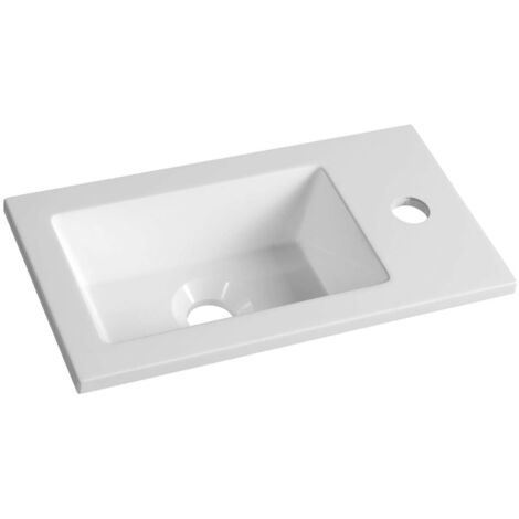 Meuble lavabo 40x22 cm sans trop-plein – Trou pour robinet – Marbre de synthèse blanc – Installation facile – LM420 – Aqualine