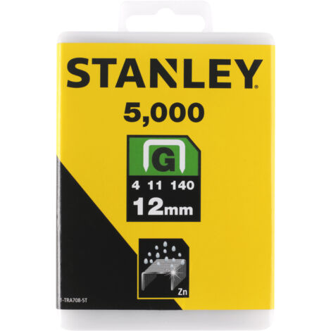 Stanley – Agrafes Type G 12 mm – Boîte de 5000 pièces – Acier galvanisé résistant à la corrosion – Fixations légères à intermédiaires