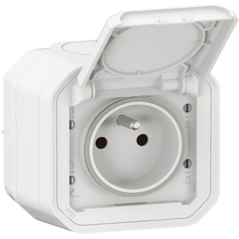 Legrand – Prise de courant 2P+T étanche 16A 250V IP55 IK08 pour installation en saillie – Résistante aux chocs IK08 – Pour environnements humides