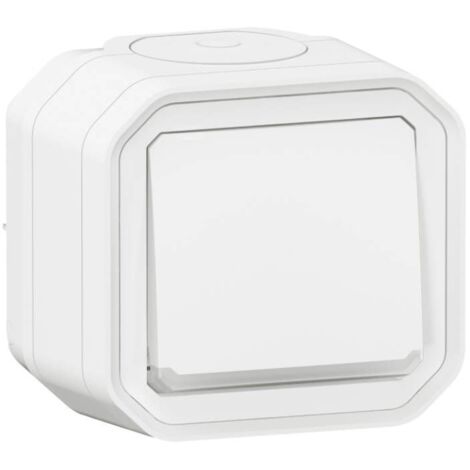 LEGRAND PLEXO BOUTON POUSSOIR À VOYANT LUMINEUX SAILLIE COMPLET ÉTANCHE BLANC IP55 - 069762L (1/4)