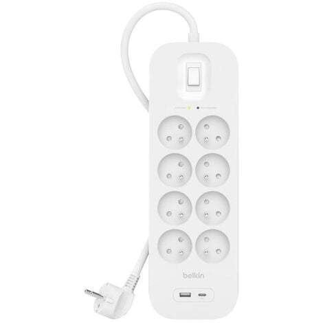 Multiprise 6 prises parafoudre USB 2m blanc