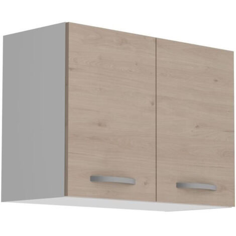 Miroytengo – Meuble haut de cuisine 2 portes – Décor chêne Jackson – L 80 x P 36 x H 58 cm – Charnières pliantes pour ouverture fluide