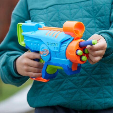 Nerf Elite Jr Blaster Explorer Easy-Play - Facile à Tenir Et Tirer Avec 8 Fléchettes, Dès 6 Ans