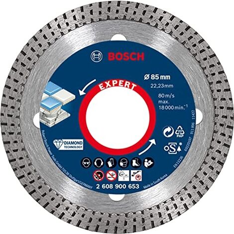 Bosch – Disque à tronçonner diamanté 2608900653 – 85 mm Ø – Pour céramique dure – Alésage 22,23 mm – Coupe nette et précise
