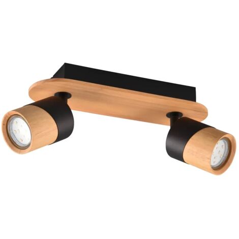 TRIO LEUCHTEN PLAFONNIER ARUNI 801100232, MÉTAL NOIR MAT, BOIS NATUREL, EXCL. 2 X GU10 (1/5)