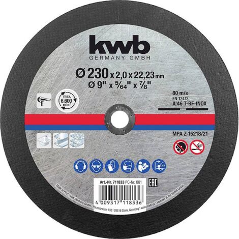 KWB DISQUE À TRONÇONNER EN MÉTAL 230 X 1,9 MM - ÉPAISSEUR : 22,23 MM - POUR MEULEUSE D'ANGLE - CONVIENT POUR L'ACIER INOXYDABLE (1/3)
