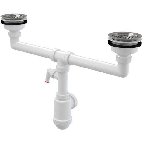 Alcaplast – Siphon évier DN double 115 – Raccordement lave-vaisselle DN 50/40 – Grille inox anti-rouille – Installation facile pour espaces confinés