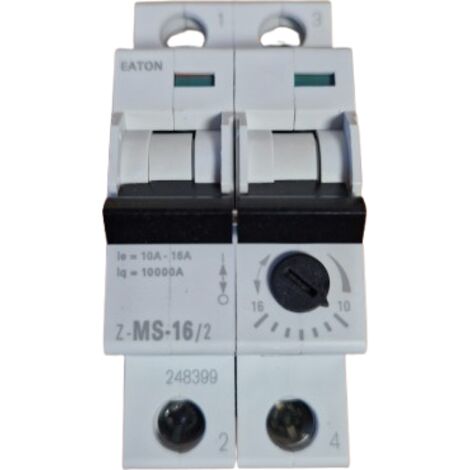 Eaton – Disjoncteur moteur monophasé 10-16 A – 2 pôles – Tension 230 V – Rupture de pouvoir 10 kA – Indice de protection IP20 - Z-MS-16