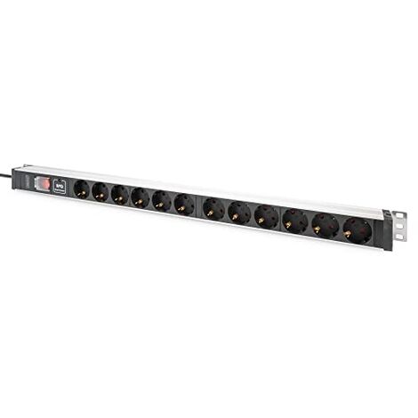 DIGITUS 1U PDU EN ALUMINIUM, MONTAGE EN RACK, 12 CONTACTS DE PROTECTION 16 A, 230 VC, 50/60 HZ, SURVOLTAGE, COMMUTATEUR (1/5)
