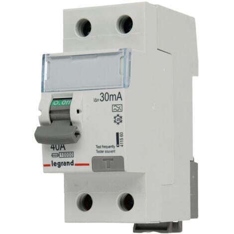 Legrand – Interrupteur différentiel 2 pôles 40A 30mA 230V – Protection contre défauts d'isolation – Montage sur rail DIN – Courant de court-circuit 10kA (1/2)