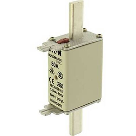 EATON FUSIBLE NH 80NHG01B AVEC INDICATEUR DE FUSIBLE MÉCANIQUE, TAILLE DU FUSIBLE = 1 80 A 500 V, 3 PIÈCES. (1/3)