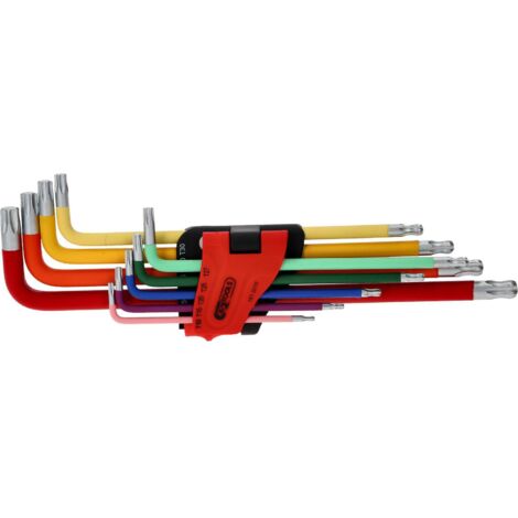 Kstools – Jeu de clés Torx coudées à têtes sphériques très longues 9 pcs – Acier Chrome Vanadium – Pour espaces restreints – Couple élevé