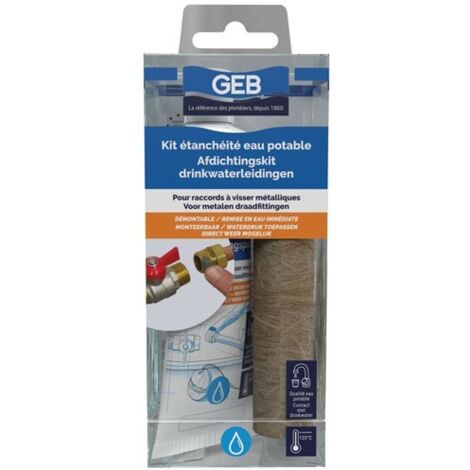 GEB – Kit étanche pour circuits d'eau potable – Pâte à joint pour raccords métalliques – Résiste jusqu'à 200 bars – Bobine de filasse avec dévidoir (1/5)