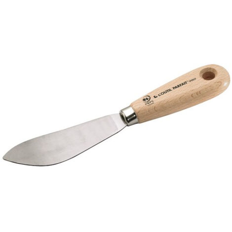 L'Outil Parfait – Couteau à enduire courbe en acier trempé – Manche en bois hêtre PEFC – Virole nickelée – Pour application précise de mastic