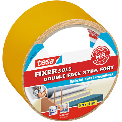 Tesa – Adhésif double-face extra-fort 5m x 50mm – Fixation immédiate sur sols irréguliers – Idéal pour moquettes et revêtements PVC (1/8)