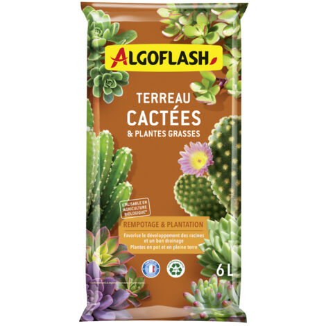 Terreau cactées et plantes grasses 6L – Formulation biologique – Excellent drainage et aération – Pour rempotage et plantation – Algoflash - ATCAC6N (1/2)