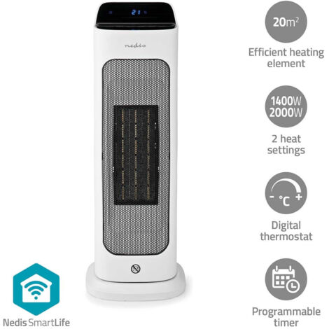 Smartlife chauffe ventilateur ceramique ptc wi fi 2000 w 2 reglages de chaleur swing affichage 10 - 49 c android ios blanc 80529 (1/5)