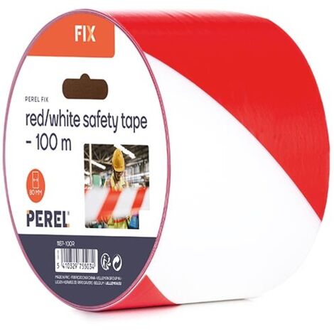 RUBAN DE SÉCURITÉ ROUGE/BLANC - 100 M - BOBINE PEREL 1187-100R (1/3)