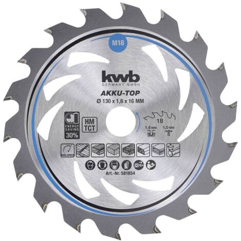 KWB 581854 AKKU-TOP SCIE CIRCULAIRE EASY CUT COUPE FINE AVEC DENTS INTERCHANGEABLES SPÉCIALES 18 DENTS Ø 130 X 16 MM (1/3)