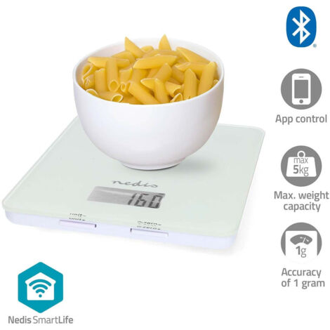 BALANCE DE CUISINE SMARTLIFE  BLUETOOTH®  PLASTIQUE VERRE  BLANC NEDIS KASC800WTW (1/5)